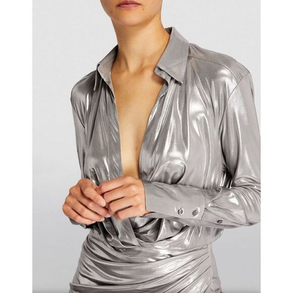 GAUGE81 Naha Metallic  Mini Dress in Metallic Silver NWT Size Large - Picture 7 of 12